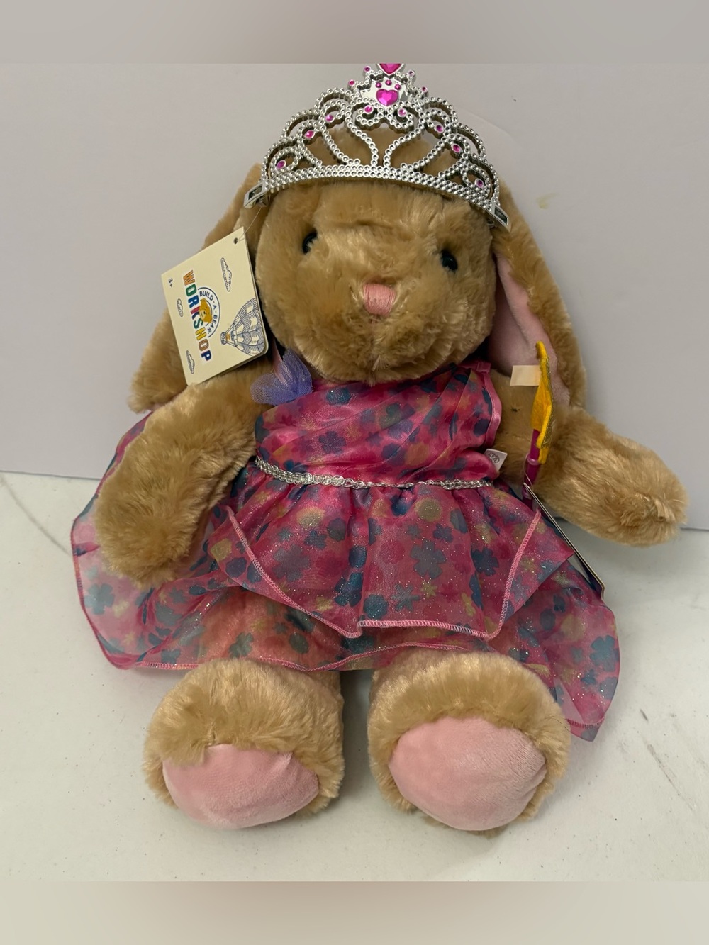 Build-A-Bear Bunny Rabbit Plush Plush Toy Pink Princess Dress Sparkle Wand Crown